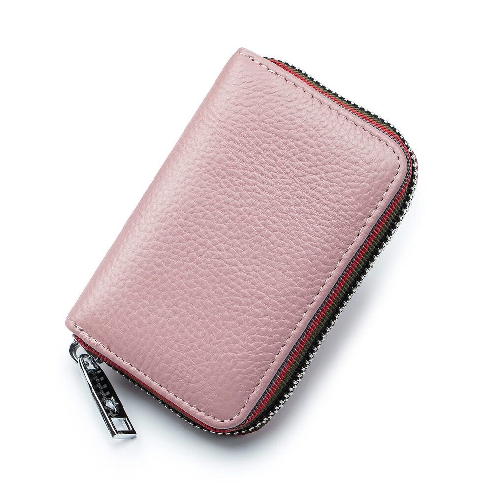 2316 RFID Credit Card Holder Small Zipper Leather Card Wallet Light Pink